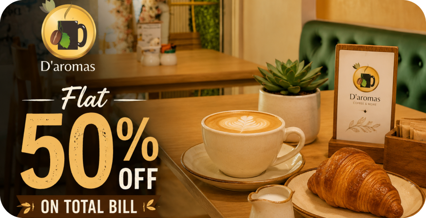 D'Aromas Coffee Mumbai — Flat 50% OFF Entire Menu | Rs.49 Zookout